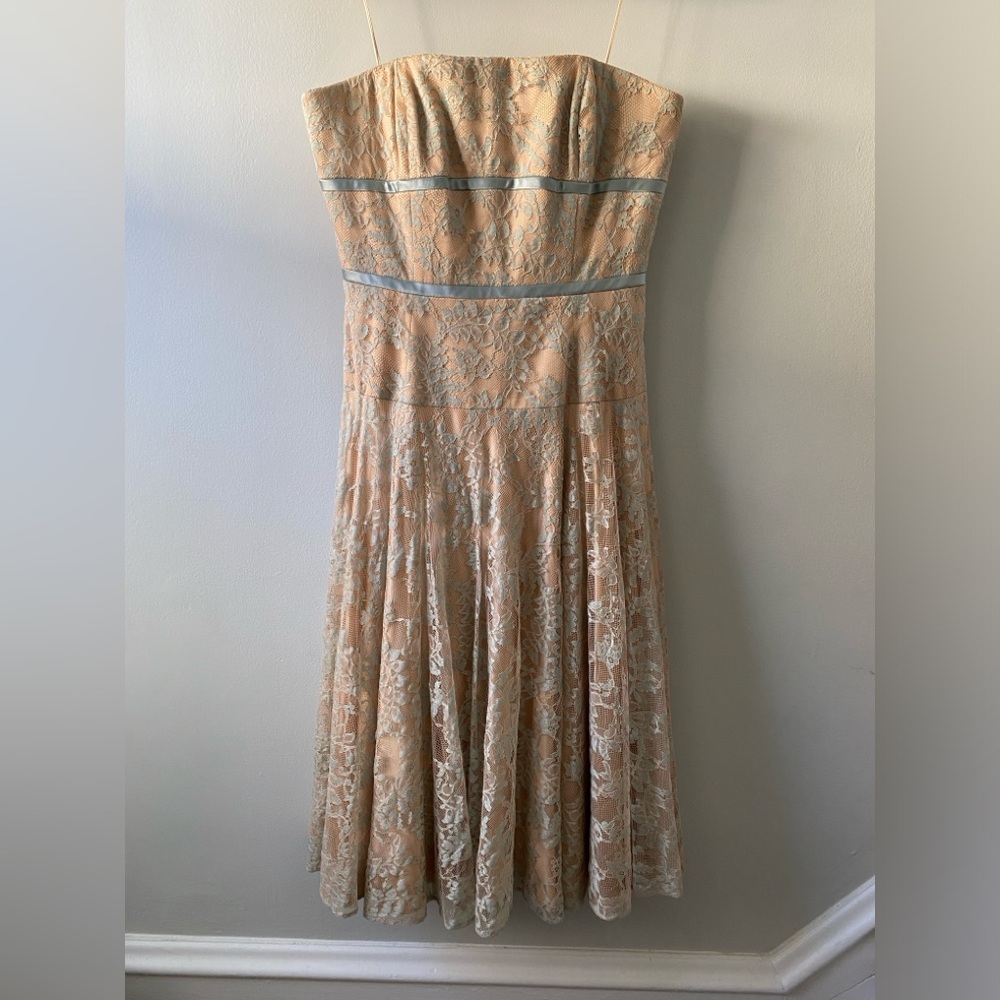 Carmen Marc Valvo Strapless Lace Cocktail Dress - Size 12